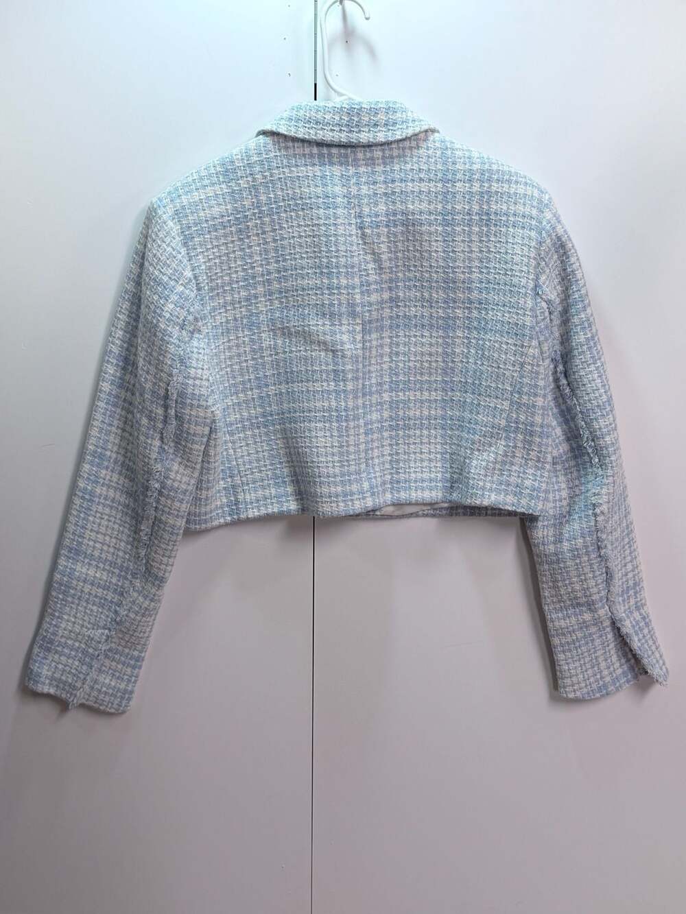 Zara Blue and White Tweed Cropped Double Breasted Blazer XXL - Picture 2 of 4